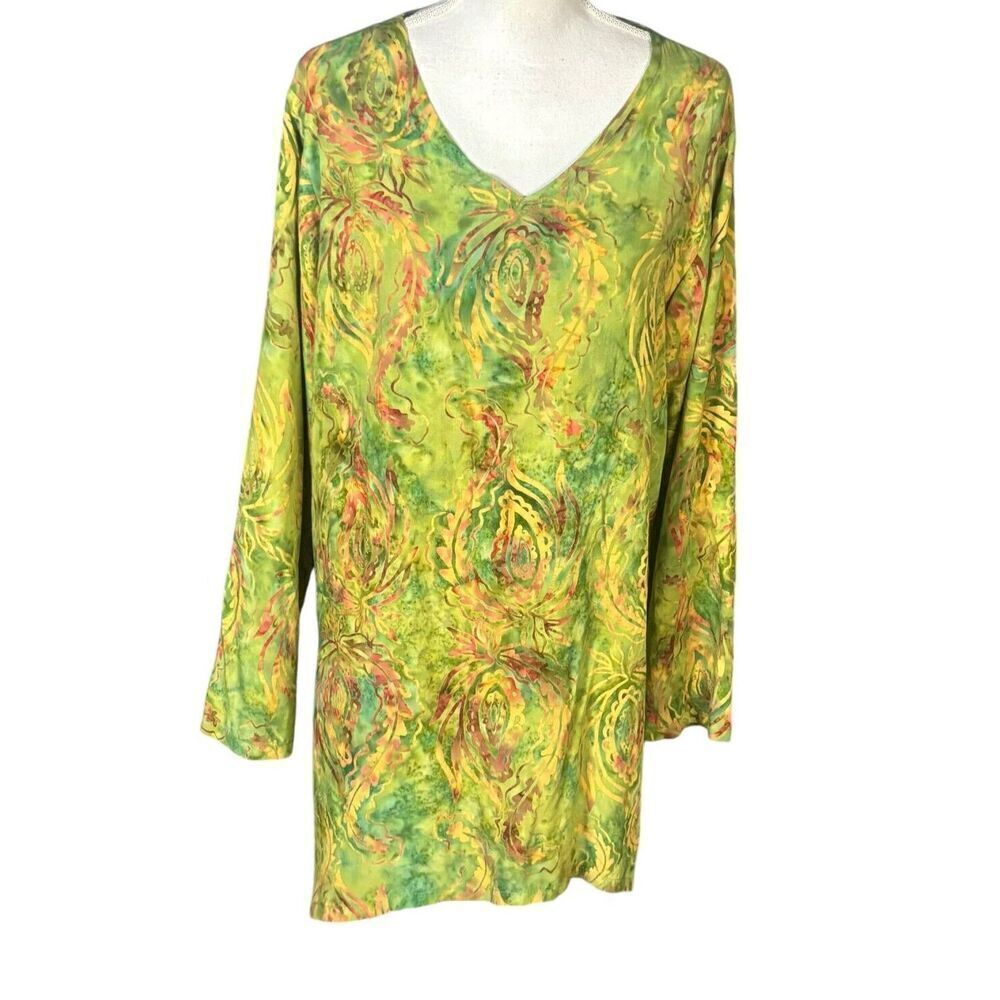 Soft Surroundings Abstract Tunic 3/4 Sleeves Size Small Green Boho Art to Wear - Picture 7 of 7